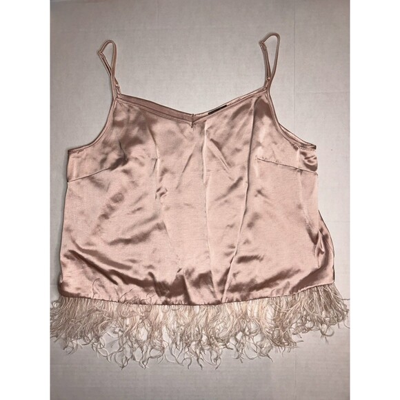 Vince Camuto Tops - Women’s Blush Pink Silky Satin Cami Ostrich Feather Trim Medium Vince Camuto XL